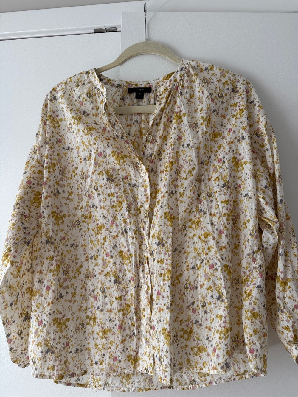 J. Crew Cream Floral Button-Front Blouse